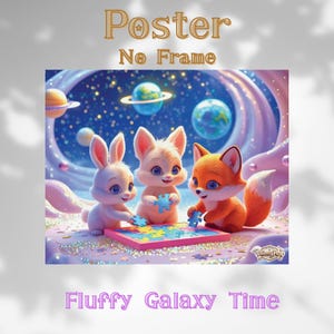 Niedliches Poster mit Tierbabys im Weltraum – WhimsyPaw Cosmic Fun Kunstdruck (ungerahmt) | Pastellfarbene Kinderzimmerdekoration | 8×10 / 12×16 / 18×24