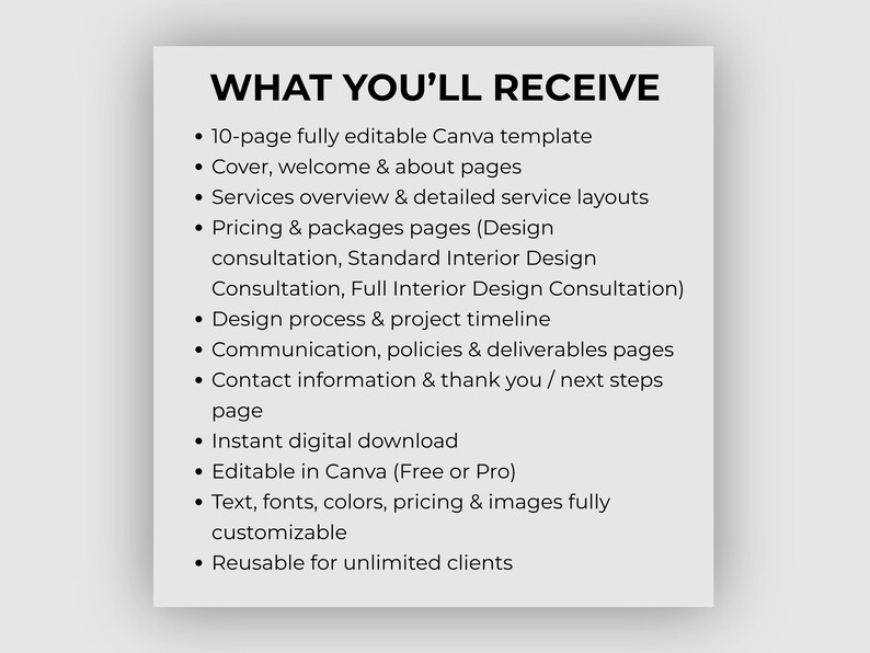 Interior Design Services & Pricing Guide | Canva Template (PDF Download ...