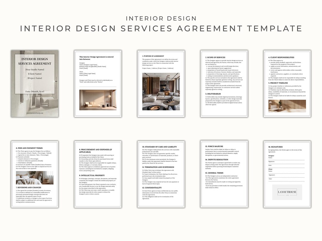 Interior Design Services Agreement Template | Editable Contract for ...