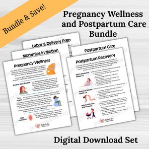 Pregnancy and Postpartum Bundle: 7 Piece Digital Download Set Pelvic Floor Education, Pelvic Wellness Exercises, Print, PT patient Handout