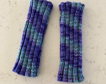 Hand and wrist warmers hand-knitted using high quality hand-dyed Australian merino wool