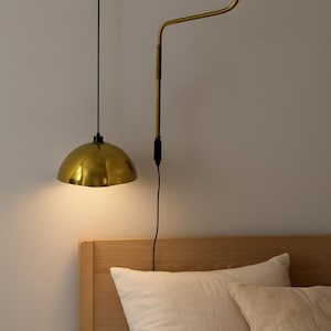 Handmade Italian Brass Wall Lamp – Mid-Century Modern Swing Arm Sconce – Adjustable Dome Light for Bedroom, Living Room, or Housewarming