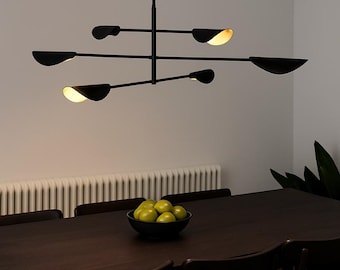 Mid Century Modern Black Linear Pendant Light | Handmade Ceiling Lamp for Dining Room, Kitchen Island Lighting, Minimalist Chandelier