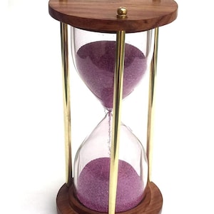 5 Minute Vintage Brass & Wood Sand Timer – 6&quot; Hourglass Clock, Nautical Home Decor, Handmade Antique Gift