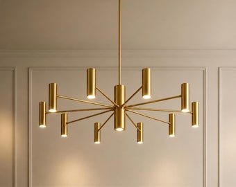 Mid Century Modern Brass Sputnik Chandelier Gold Ceiling Light Luxury Stilnovo Inspired Dining Room Pendant Modern Lighting Fixture
