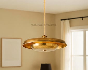 Mid Century Modern Brass Pendant Light – Vintage Dome Ceiling Lamp, Retro Brass Chandelier for Kitchen Island & Dining Room