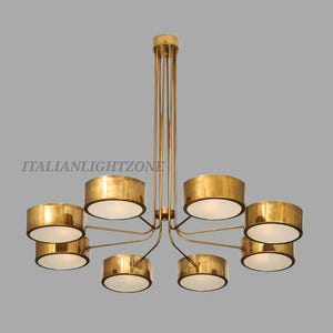 Handmade Mid Century Brass Drum Chandelier – 1950s Italian Stilnovo Style Sputnik Ceiling Light, Vintage Industrial Kalmar Inspired Fixture