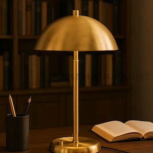 1950s Mid-Century Italian Raw Brass & 2 Light Mushroom Table Lamp Dome and Aldorno Desk Table Bedside Lamp Minimalist beside reading lamp