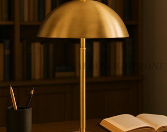 1950s Mid-Century Italian Raw Brass & 2 Light Mushroom Table Lamp Dome and Aldorno Desk Table Bedside Lamp Minimalist beside reading lamp