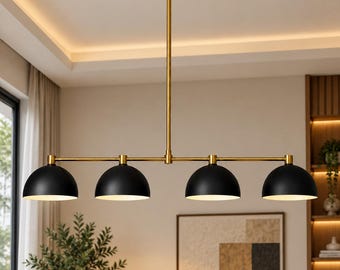 4 Light Linear Chandelier, Black Dome Pendant Light, Brass Dining Room Light, Modern Kitchen Island Fixture, Mid Century Ceiling Lamp