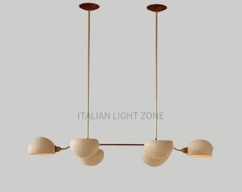 Mid Century Modern Italian Brass Chandelier with  metal Shades – Handmade Linear Pendant Light for Dining Room Kitchen Island