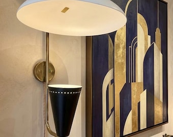 Stilnovo Style Brass Wall Sconce, Mid Century Modern Italian Wall Light, Bedroom Living Room Lamp