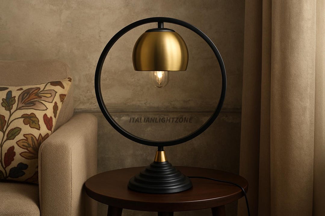 Mid Century Modern Brass Table Lamp | Italian Designer Ring Mid Century Modern Brass Table Lamp | Italian Designer Ring