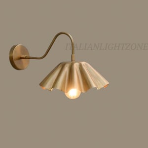 Italian Handcrafted Brass Wall Sconce – Mid Century Modern Ruffle Shade Lamp, Vintage Luxury Lighting Fixture for Bedroom & Living Room