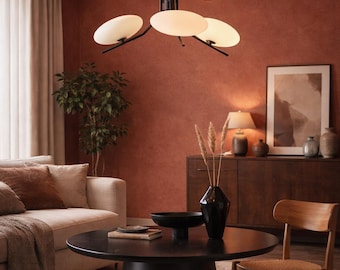Mid Century Modern 6 Light Sputnik Chandelier | Black Ceiling Light with Glass Globe Shades | Dining Room Lighting