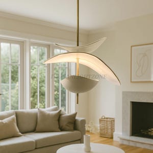 Mid Century Modern Pendant Light – Minimalist Sculptural Chandelier for Dining Room, Living Room, Bedroom, Contemporary Ceiling Fixture
