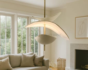 Mid Century Modern Pendant Light – Minimalist Sculptural Chandelier for Dining Room, Living Room, Bedroom, Contemporary Ceiling Fixture
