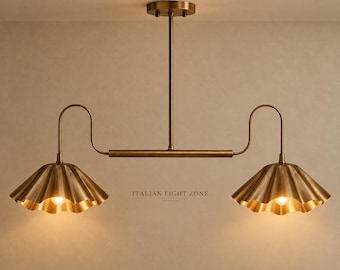 Mid Century Modern Brass Chandelier | Handmade Italian Pendant Light | 2-Light Sputnik Ceiling Fixture | Custom Finish Flush Mount