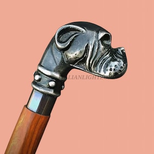 Handmade Vintage Brass Dog Head Walking Cane – Victorian Wooden Walking Stick, Antique Decorative Cane for Dog Lovers, Collectible Gift