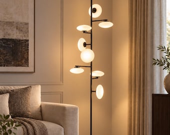 Mid Century Modern Floor to Ceiling Lamp, Sculptural Disc Lighting, Contemporary Floor Lamp for Living Room and Bedroom