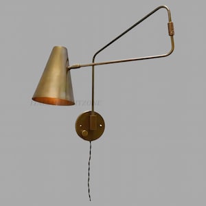 Mid Century Modern Brass Wall Sconce Italian Adjustable Swing Arm Wall Lamp  Vintage Stilnovo Style Light Fixture for Bedroom or Living Room