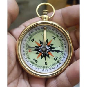 Antique Brass Pocket Compass – 2&quot; Vintage Nautical Compass | Handmade Flat Travel Compass | Hiking Gift | Collectible Brass Compass