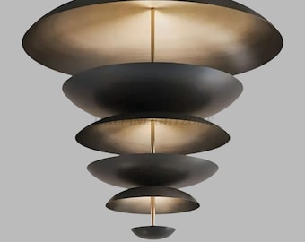 Mid Century Modern Brass Chandelier – 9 Light Flush Mount Sputnik Ceiling Fixture, 1950s Atomic Cosmic Pendant Light for Living room