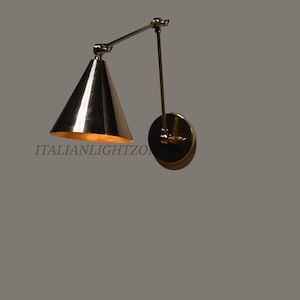 Pair Stilnovo Inspired Brass Wall Sconce–Mid Century Modern Articulated Cone Lamp, Adjustable Luxury Wall Light Fixture for Living Room