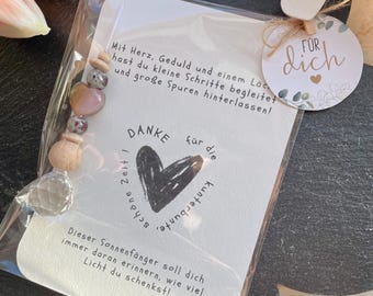 Sonnenfänger Herz Erzieherin Spruch Danke • Sonnenfänger Fenster• Geschenkidee Abschied Kindergartenzeit • Herz rosa salbeiton beige Creme
