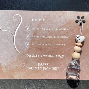 Lieblingsmensch Geschenk mit Sonnenfänger Herz Karte • Sun catcher • Geschenkidee Frauen • Abschiedsgeschenk für Erzieherin Lehrerin Hebamme