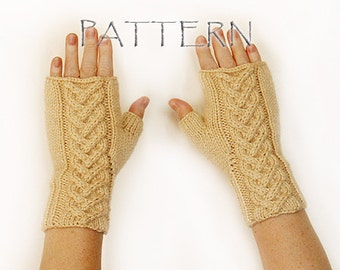 Pattern Knitted Cable Fingerless Mittens PDF