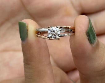 1 carat Round Cut Lab Grown Diamond Ring | Round Shaped Engagement Ring | 1 CT Solitaire Ring | Two Tone Ring | 14K Gold Thin Dainty Ring