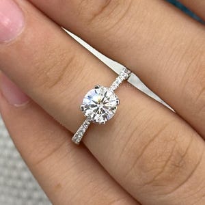 1 carat Round Cut Lab Grown Diamond Engagement Ring | Solitaire Style Minimalist Ring | Round Lab Diamond Ring | 14k Yellow Gold | Pave set