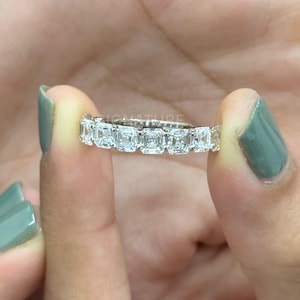 Asscher Cut Diamond Band | Asscher Eternity Ring | 14k Gold HALF Eternity Band Stacking Ring, Asscher Lab Grown Diamond Women&#39;s Wedding Band