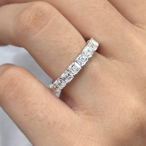Asscher Cut Diamond Band | Asscher Eternity Ring | 14k Gold FULL Eternity Stacking Ring | Asscher Lab Grown Diamond Women&#39;s Wedding Band
