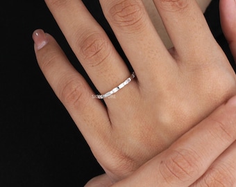 Baguette Lab Grown Diamond Promise Ring, East To West Half Eternity Band, 14K Gold Bezel Set Stackable Ring, Thin Diamond Minimalist Ring