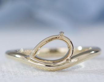 Custom Semi Mount For Pear Diamond Ring, Pear Shape Solitaire Ring Setting, 14k Yellow Gold 4 Prong Set, East West Diamond Set Promise Ring