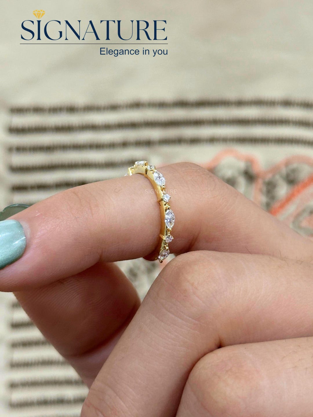 Marquise & Round Lab Grown Diamond Band | 14k Gold Stacking Women ...