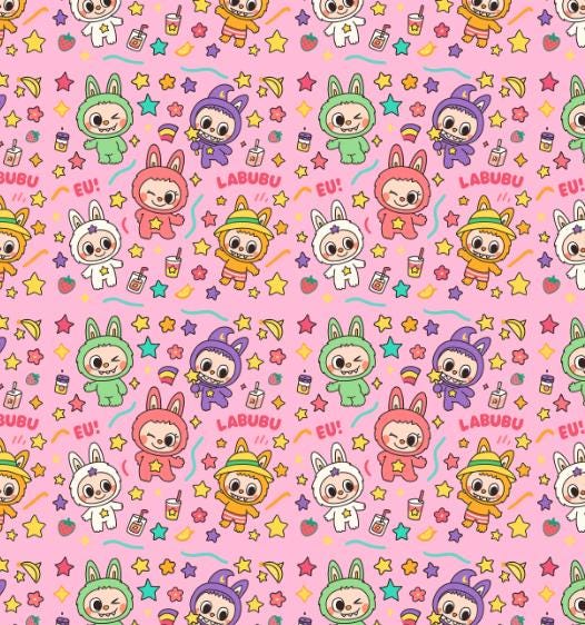 Labubu Fabric ，Fabric For Making Skirts And Clothes, Monster Doll Fabric Cartoon Fabric Anime Fabric 100% Cotton Fabric By The Half Yard