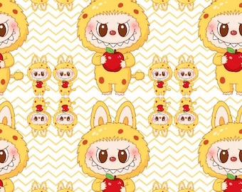 Labubu Fabric Fabric For Making Skirts And Clothes, Monster Doll Fabric Cartoon Fabric Anime Fabric 100% Cotton Fabric By The Half Yard