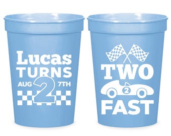 Two Fast Birthday Stadium Cups, Personalized 2nd Birthday, Race Car Party Favors