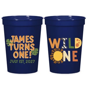 Full Color Custom Stadium Cups, Personalized Wild One Safari Party Favors, Editable Jungle Animal Cup, Custom First Birthday Drink Gift (15)