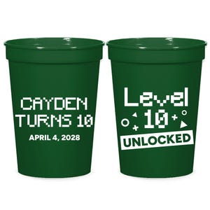 Custom Level Up Gamer Stadium Cup, Customized Video Game Birthday Cup Favor, Editable Pixel Party Cup, Personalized Milestone Cup Gifts (10)
