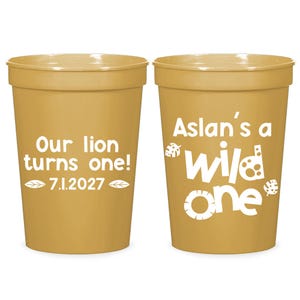 Safari Birthday Stadium Cups, Wild One Party Cups, Personalized Jungle Animal Editable Stadium Cups, Custom First Year Celebration Favor (7)