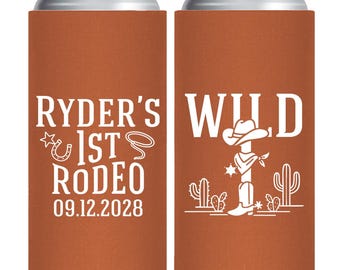 First Rodeo Slim Can Cooler, Cowboy Birthday Party Favor
