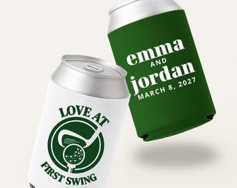 Love At First Swing Can Coolers, Golf Wedding Can Cooler, Modern Golf Can Coolers, Golf Party Can Coolers, Customized Golf Can Coolers Favor