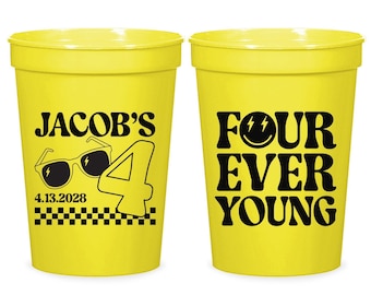 Custom Four Ever Young Stadium Cups, Personalized 4th Birthday Stadium Cups, Custom 4th Birthday Stadium Cups, Custom Stadium Cup Favor (40)