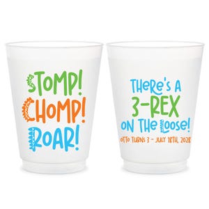 Bicchieri glassati a colori, bomboniere dinosauro Stomp Chomp Roar, bicchieri per bambini modificabili, regali per bevande per feste Three-Rex, bicchieri glassati personalizzati (19)