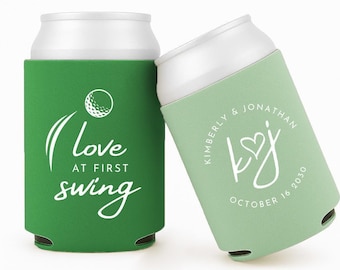 Golf Wedding Can Coolers, Golf Themed Can Coolers, Love At First Swing Can Coolers, Golf Bachelor Party Can Coolers, Custom Golf Can Coolers
