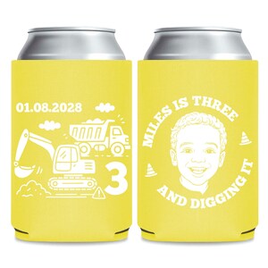 Three and Digging It Can Coolers, Personalized Birthday Can Coolers, Customized Birthday Can Cooler Favors, Customized Can Cooler Favor (38)
